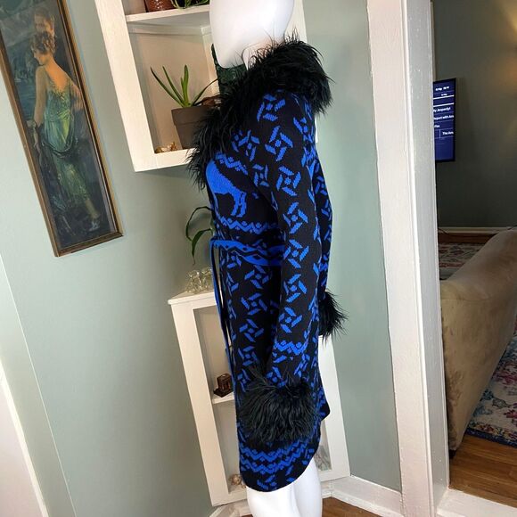 Vintage Y2K Betsey Johnson Novelty Faux Fur Shaggy Duster Sweater L Large Jacket - Picture 13 of 16